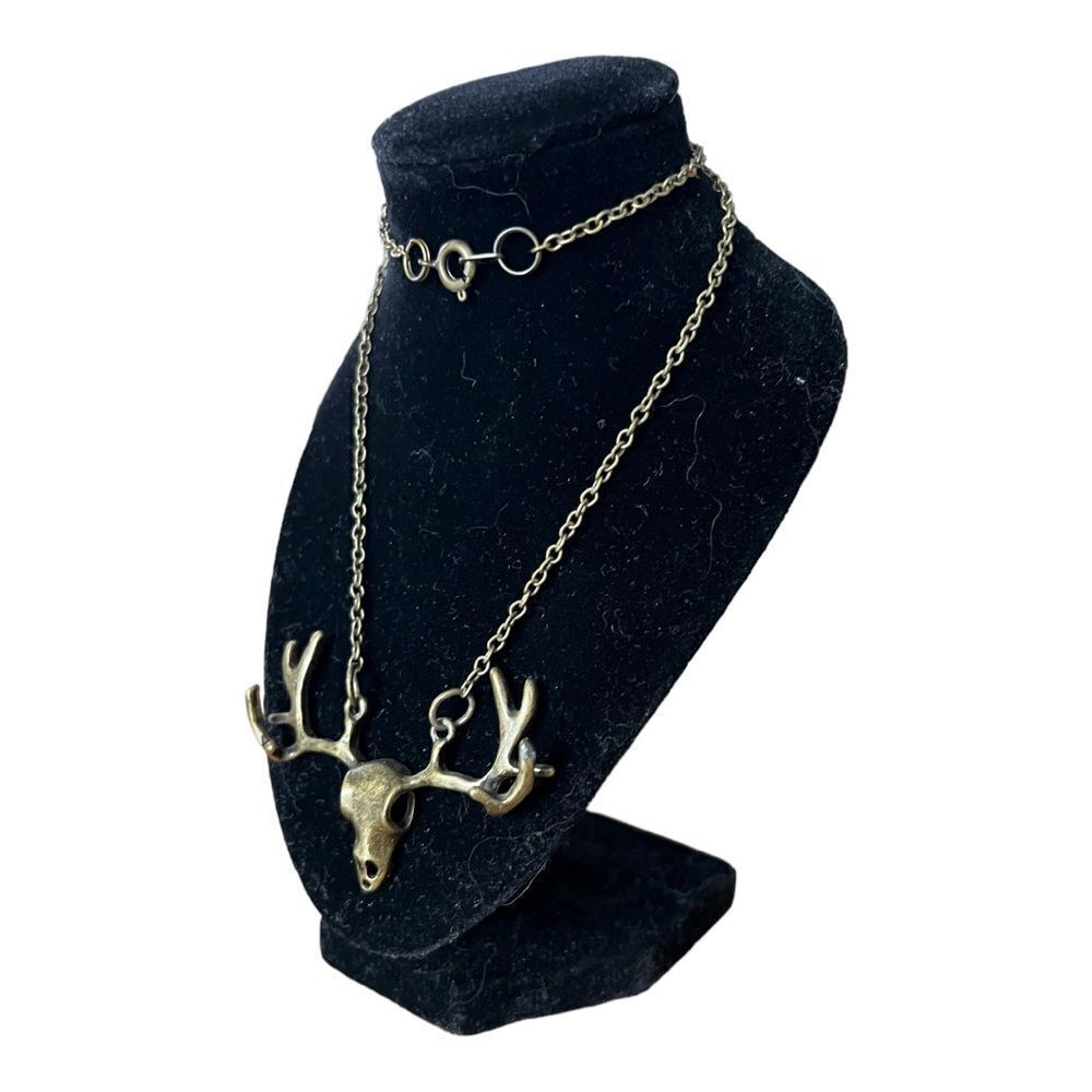 Skull w/ Antlers Necklace - 8” Drop - Picture 3 of 3
